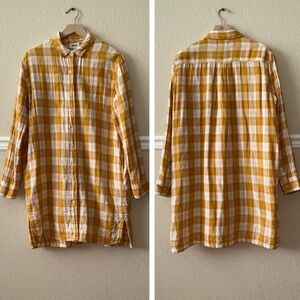 Pact 100% Organic Cotton Gauze Checkered Golden Yellow White Tunic Dress XS / S